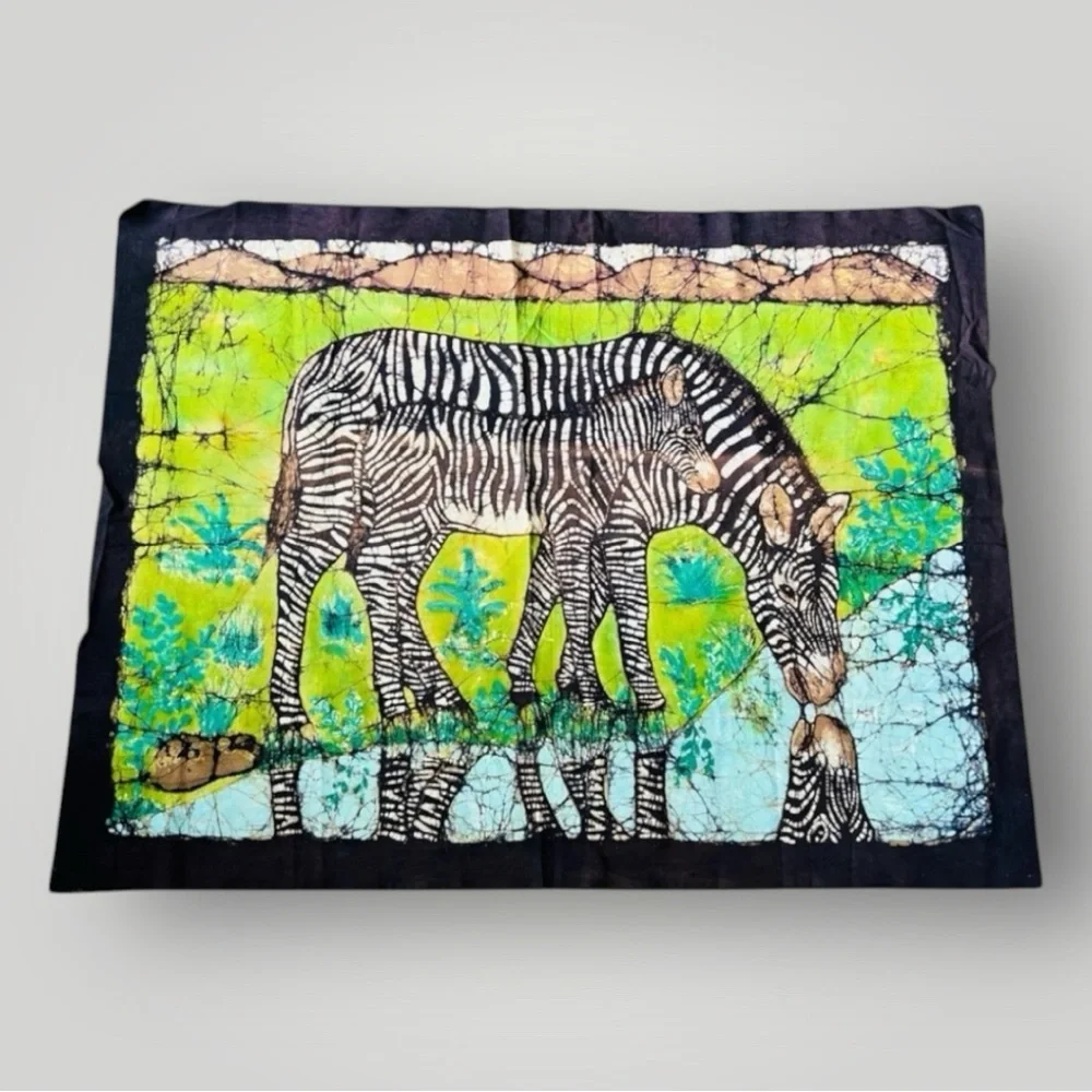 VTG Batik Wall Hanging Hand Dyed Textile Art Boho Global World Decor Africa